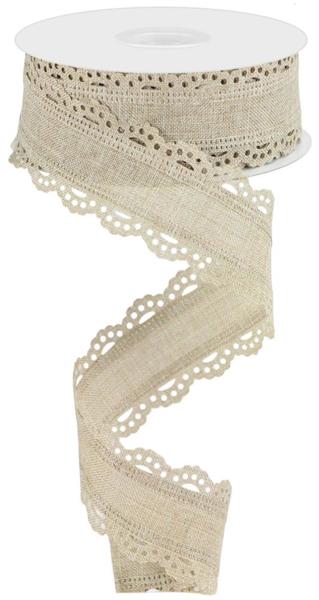 Buff - Scalloped Edge Royal Burlap Ribbon - 1-1/2 Inch x 10 Yards