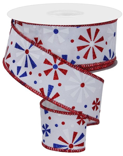 Pre-Order Now Ship On 16th May - White Red Royal Blue - Vintage Pinwheels Ribbon - 1-1/2 Inch x 10 Yards