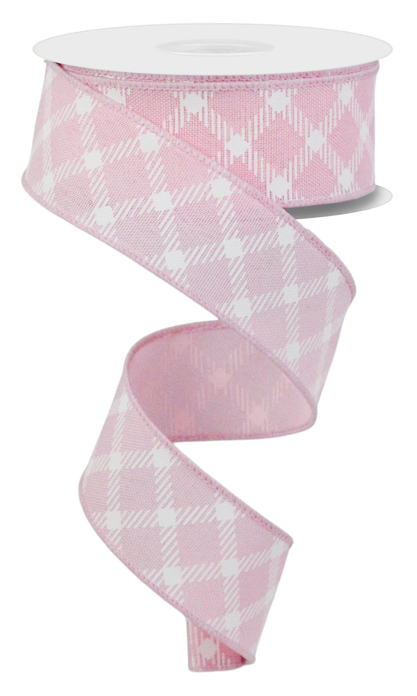Pink White - Diamnd Check/Faux Royal Burlap Ribbon - 1-1/2 Inch x 10 Yards