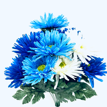 17.5 Inch Cream Blue Gerbera Bush X 12