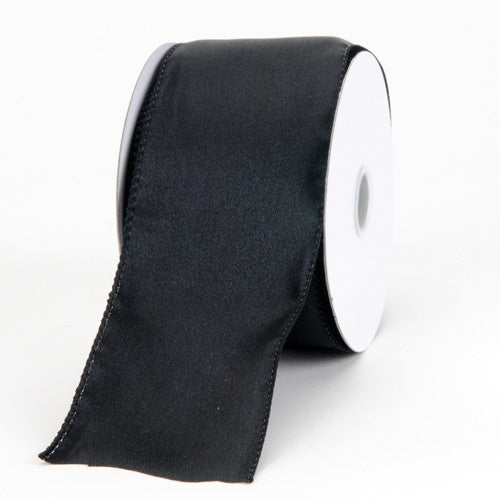 1 - 1/2 Inch x 10 Yards Black Wired Budget Satin Ribbon BBCrafts.com