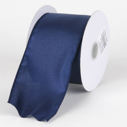 1 - 1/2 Inch x 10 Yards Navy Blue Wired Budget Satin Ribbon BBCrafts.com