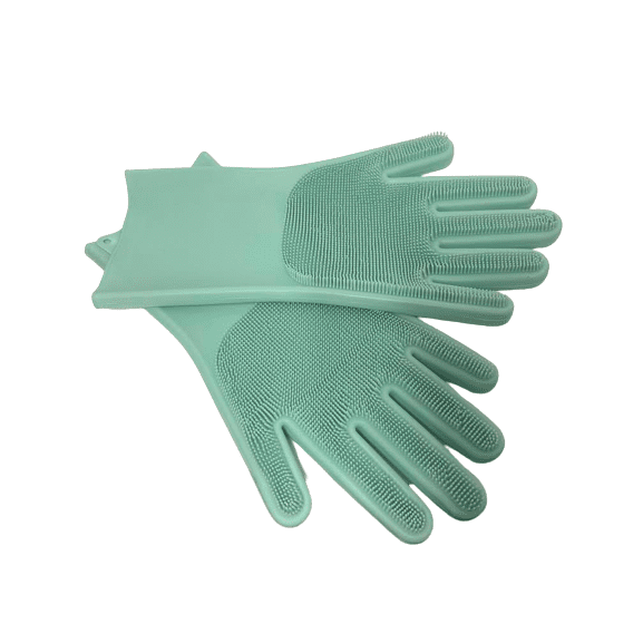 1 - Pair Aqua Blue Silicone Dishwashing Gloves, Rubber Scrubbing Gloves BBCrafts.com