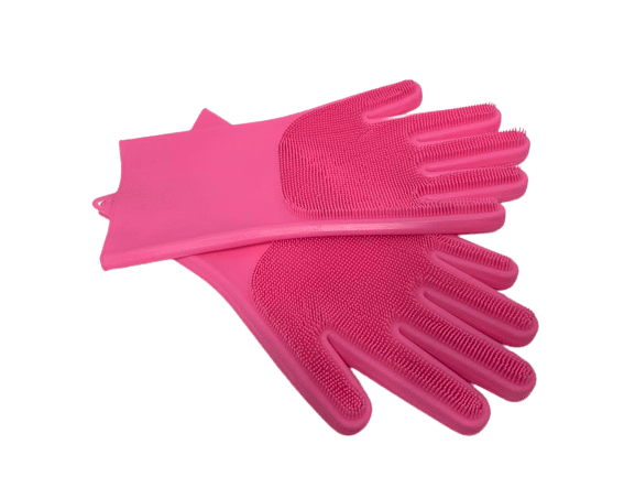 1 - Pair Fuchsia Silicone Dishwashing Gloves, Rubber Scrubbing Gloves BBCrafts.com