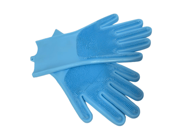1 - Pair Light Blue Silicone Dishwashing Gloves, Rubber Scrubbing Gloves BBCrafts.com