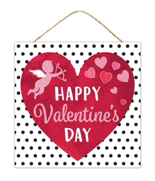 10 Inch Sq - Happy Valentines Day Glitter Sign - Red Pink Black White BBCrafts.com