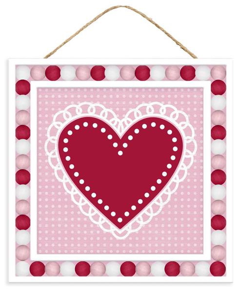 10 Inch Sq - Valentine Heart Sign - Pink Red White BBCrafts.com
