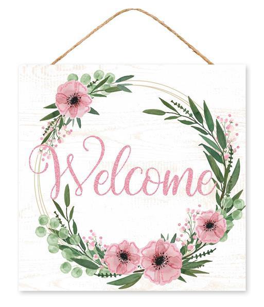 10 Inch Square Fall Wood Sign: WELCOME - Wreath Accents - IMPORTED BBCrafts.com