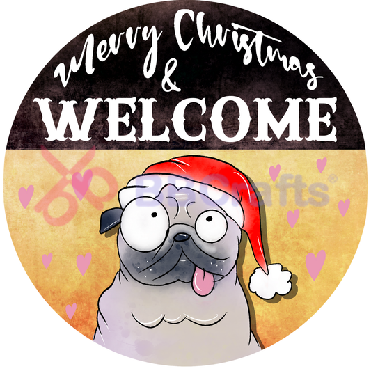 Pug Dog Merry Christmas Metal / Vinyl Sign - Made in USA