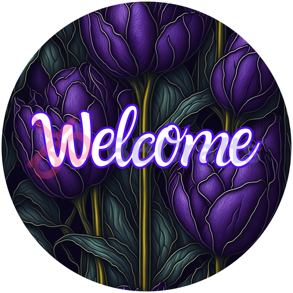 Welcome Blue Flower Metal Sign - Made In USA