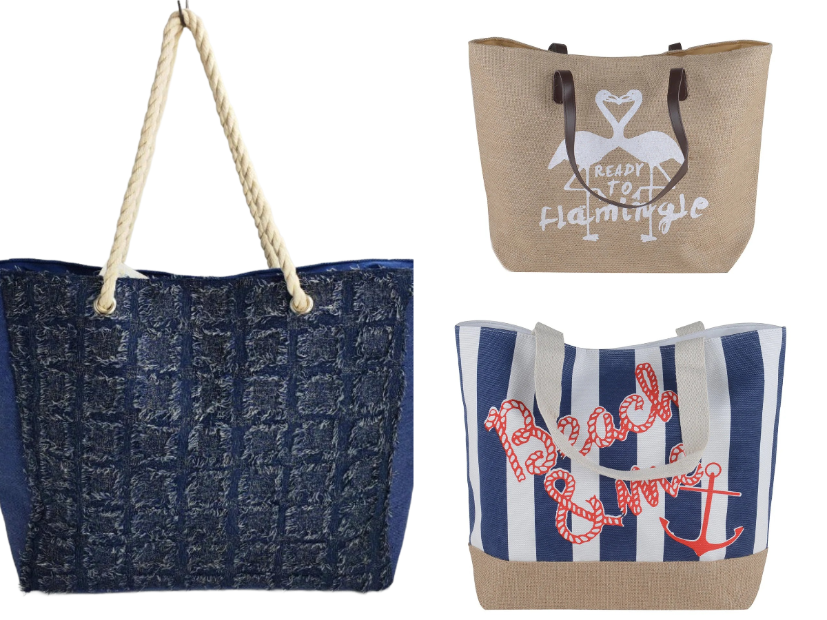Women’s Beach Tote Bags Combo Set of 3 – Flamingo, Blue Fashion & Stylish Canvas Large Pool & Travel Totes