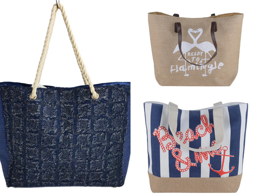 Women’s Beach Tote Bags Combo Set of 3 – Flamingo, Blue Fashion & Stylish Canvas Large Pool & Travel Totes