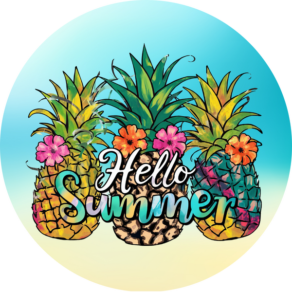 Hello Summer Pineapple Metal Sign - Made In USA