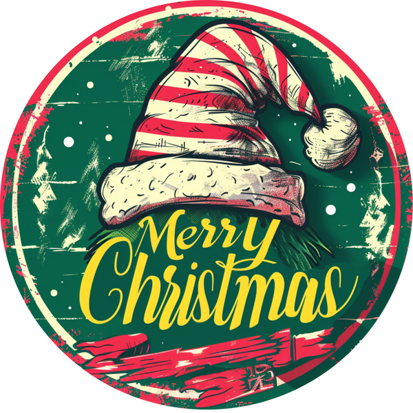 Merry Christmas Hat Metal Sign - Made In USA