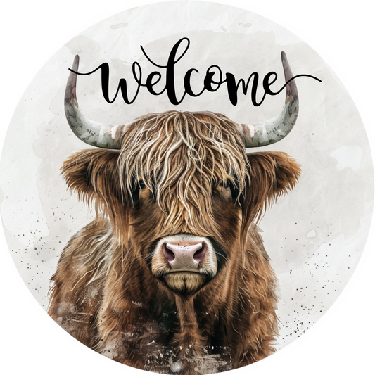 Highland Cow Welcome Metal / Vinyl Sign - Made in USA
