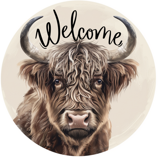 Highland Cow Welcome Metal / Vinyl Sign - Made in USA