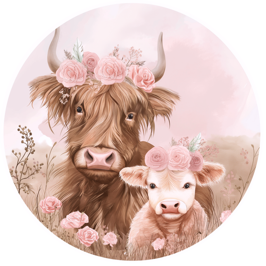 Highland Cow with Baby Metal / Vinyl Sign - Made in USA