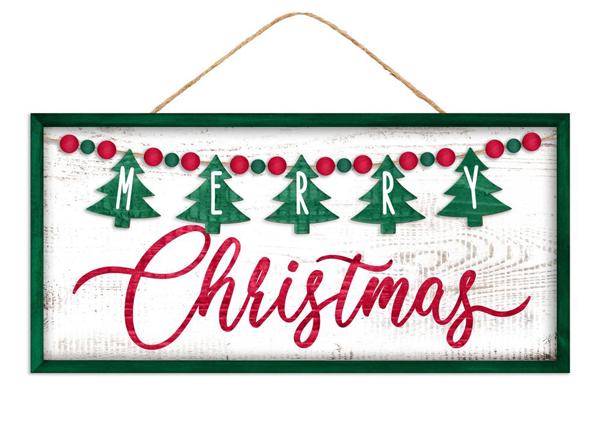 12.5 Inch L x 6 Inch H - Merry Christmas 3D Bead Sign - Red Emerald White BBCrafts.com