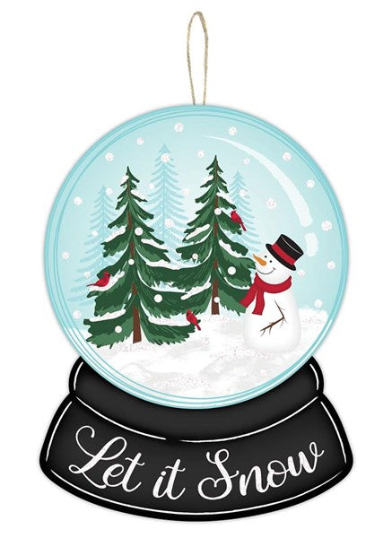 12 Inch H x 9 Inch L - Let It Snow Glittr Snow Globe Sign - Robins Egg Black White Green BBCrafts.com