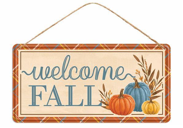 12 Inch Rectangular Fall Wood Sign: WELCOME FALL - Wreath Accents - IMPORTED BBCrafts.com