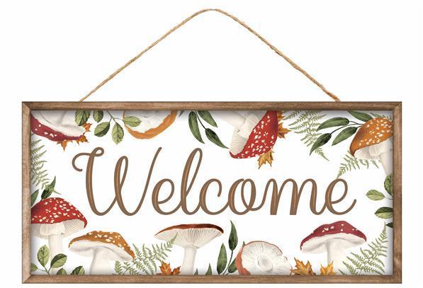 12 Inch Rectangular Fall Wood Sign: WELCOME - Wreath Accents - IMPORTED BBCrafts.com
