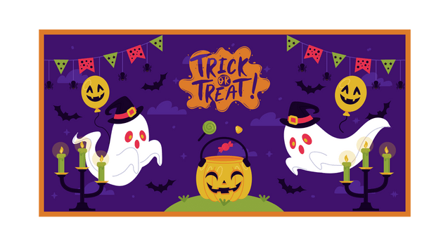 12 Inch X 6 Inch Rectangular Metal Sign: GHOST TRICK OR TREAT - Wreath Accents - Made In USA BBCrafts.com