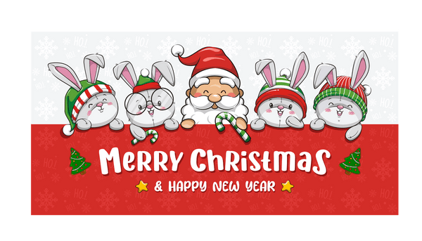 12 Inch X 6 Inch Rectangular Metal Sign: MERRY XMAS SANTA RABBITS - Wreath Accents - Made In USA BBCrafts.com