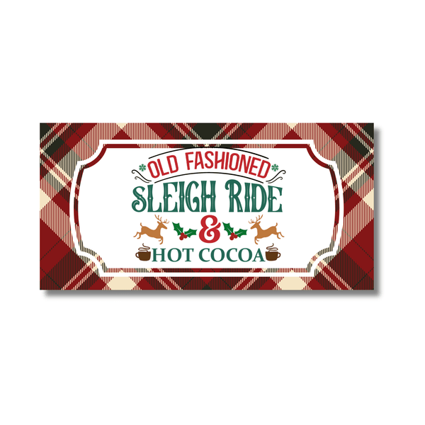 12 Inch X 6 Inch Rectangular Metal Sign: SLEIGH RIDE - Wreath Accents - Made In USA BBCrafts.com