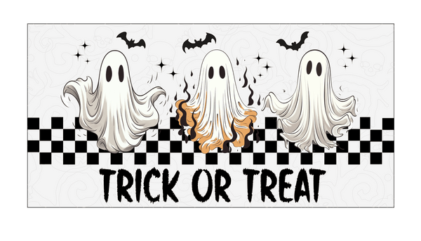 12 Inch X 6 Inch Rectangular Metal Sign: TRIO GHOSTS TRICK OR TREAT - Wreath Accents - Made In USA BBCrafts.com