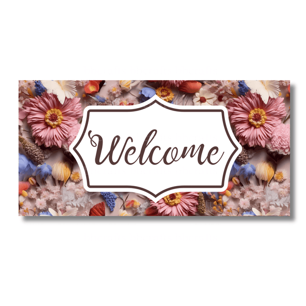 12 Inch X 6 Inch Rectangular Metal Sign: WELCOME SIGN - Wreath Accents - Made In USA BBCrafts.com