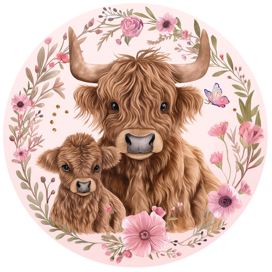Highland Cow with Baby Metal / Vinyl Sign - Made in USA