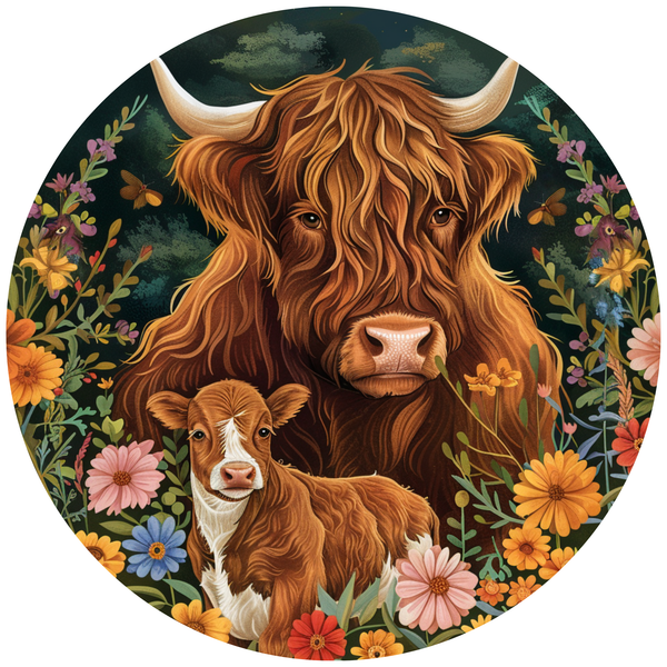 Highland Cow with Baby Metal Sign - Made In USA