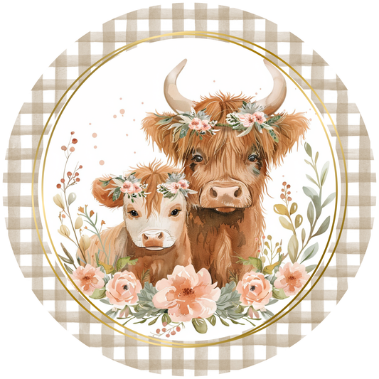 Highland Cow with Baby Metal / Vinyl Sign - Made in USA