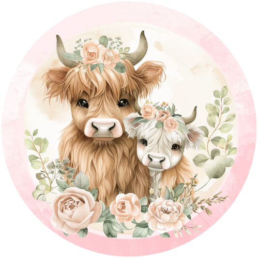 Highland Cow with Baby Metal / Vinyl Sign - Made in USA