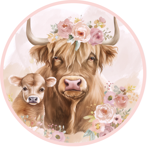 Highland Cow with Baby Metal Sign - Made In USA