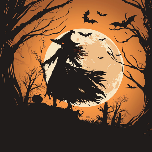 Witch and Full Moon Metal Sign - Made in USA