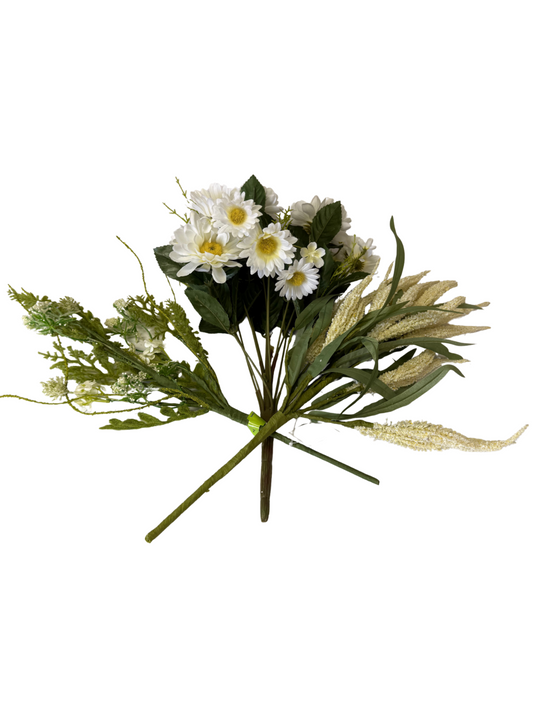 Artificial Floral Stems – 21" Cream Foxtail Bush, 18" Cream Sedum Filler Pick, 12" Cream Daisy Bush (12 Stems) - Set of 3