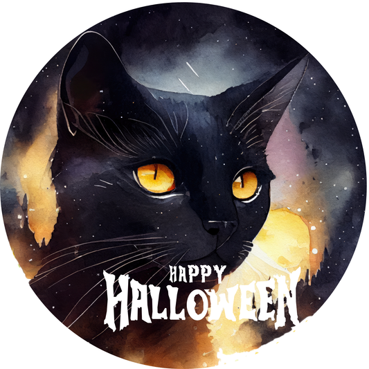 Happy Halloween Black Cat Metal / Vinyl Sign - Made in USA