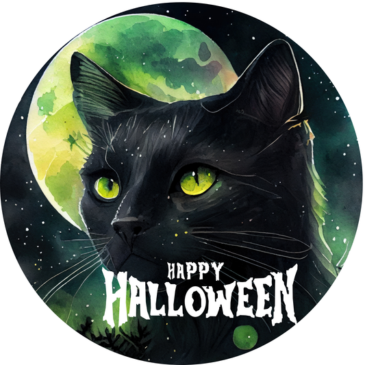 Happy Halloween Black Cat Metal / Vinyl Sign - Made in USA