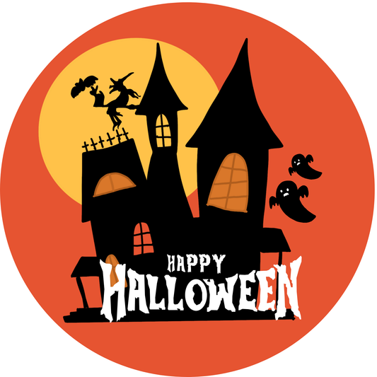 Happy Halloween Haunted House Metal / Vinyl Sign - Made in USA