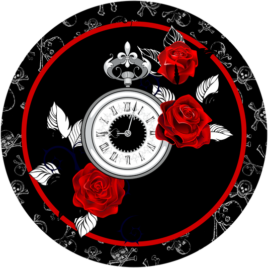 Clock with Rose Metal / Vinyl Sign - Made in USA