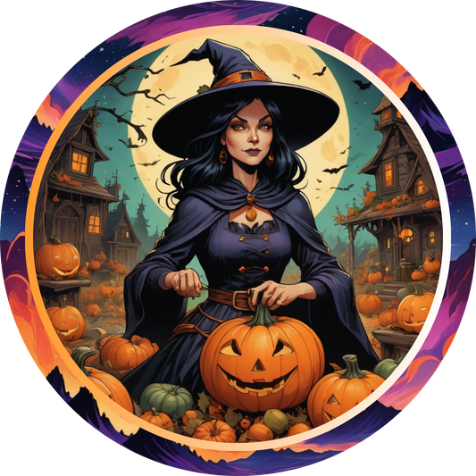Witch & Pumpkins Metal / Vinyl Sign - Made in USA