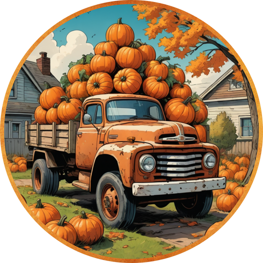 Welcome Pumpkin Patch Pickup Truck Metal / Vinyl Sign - Made in USA