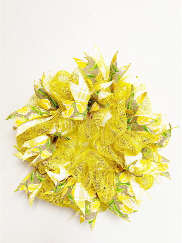 Springtime Yellow Green Mesh Wreath - Made by Designer Leah