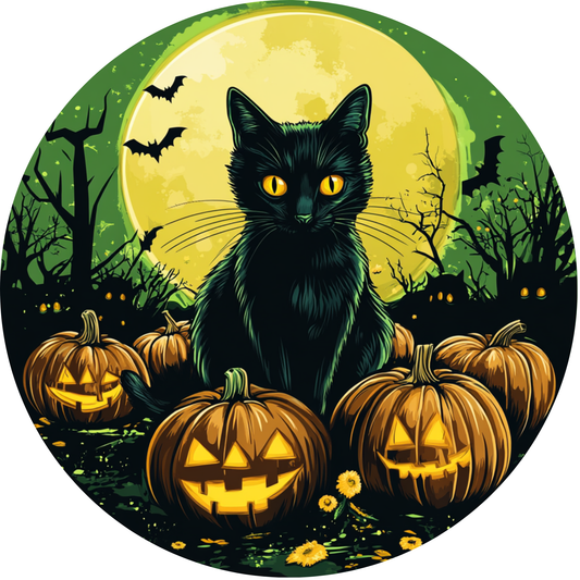 Black Cat and Pumpkins Metal / Vinyl Sign - Made in USA