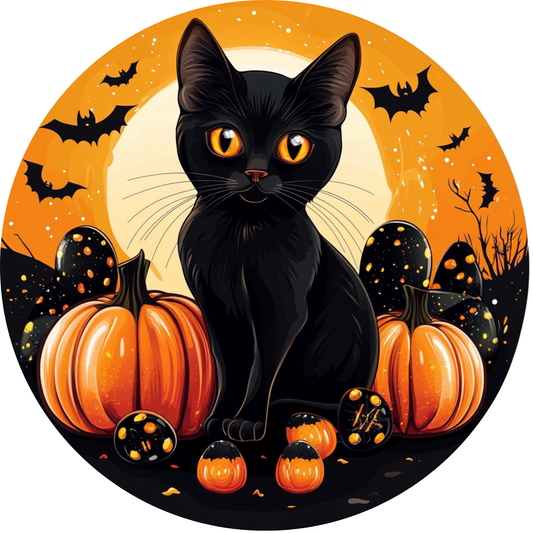 Black Cat and Pumpkins Metal / Vinyl Sign - Made in USA