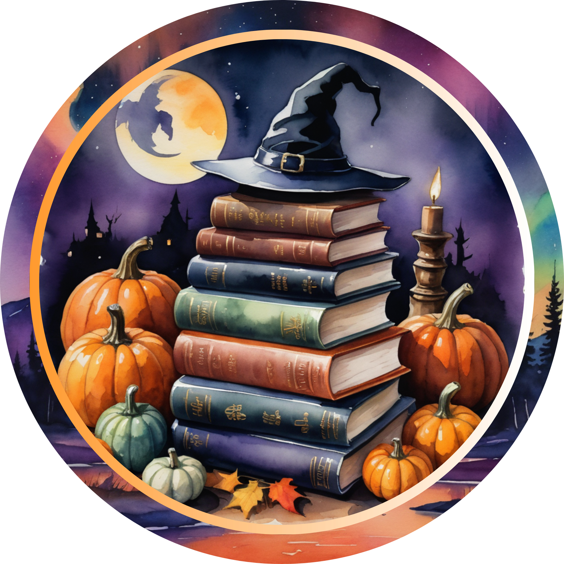 Stack of Books and a Witch's Hat Metal / Vinyl Sign - Made in USA