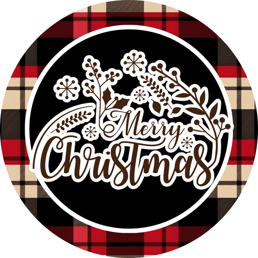 Merry Christmas Plaid Metal / Vinyl Sign - Made in USA