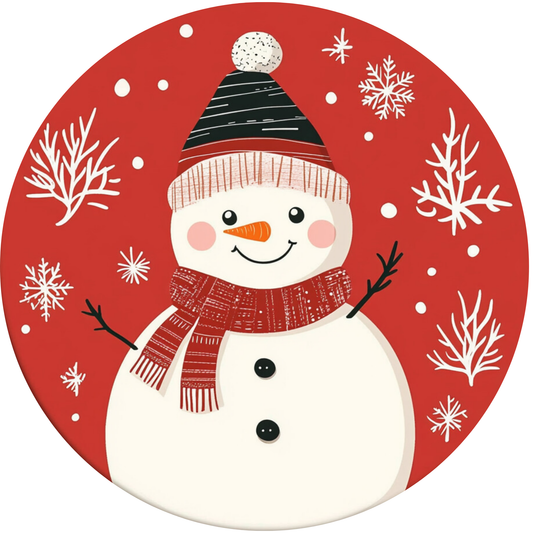 Smiling Snowman with Scarf Metal / Vinyl Sign - Made in USA
