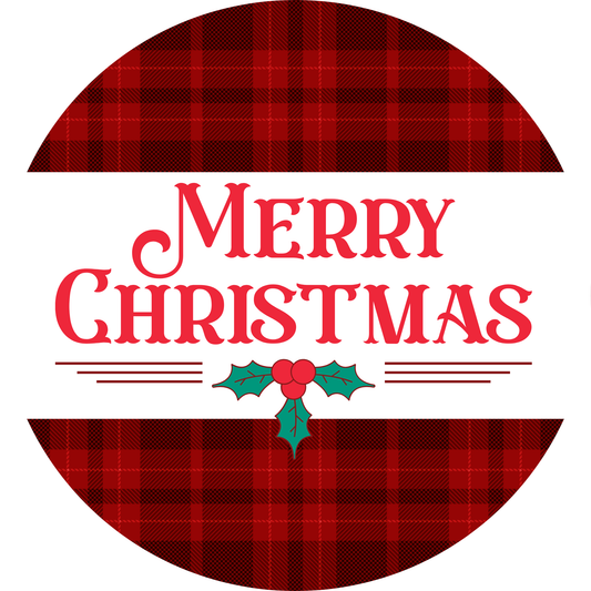 Red and Green Plaid Merry Christmas Metal / Vinyl Sign - Made in USA